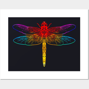 Neon Rainbow Dragonfly Posters and Art